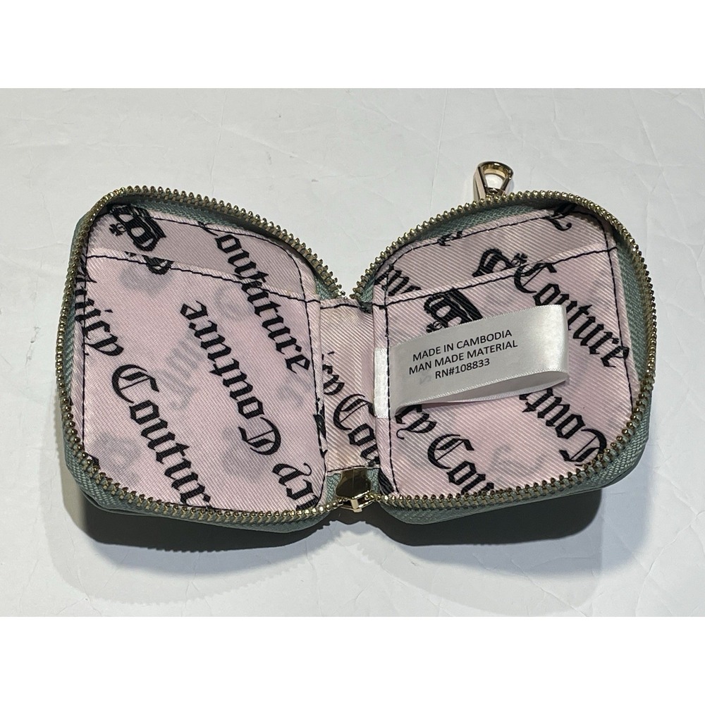 Juicy Couture Mint Sage Green Square Zip Pouch Bag Charm Mini Wallet Clip⁠